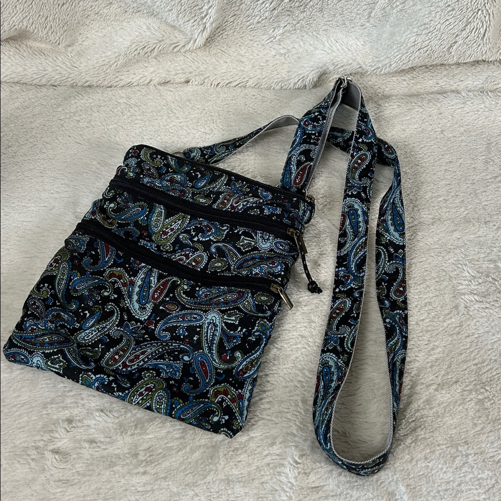 Crossbody Paisley Material Multi Pocket Zipper Bag Purse